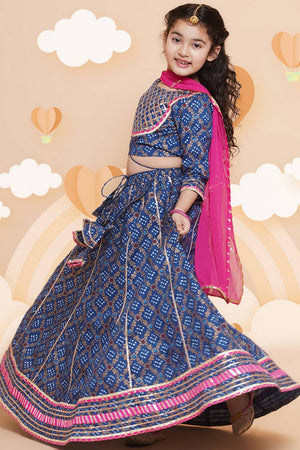 Girl's Blue Bandhani Printed Cotton Lehenga