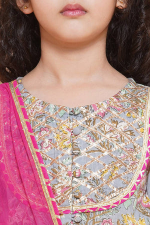 Girl's Blue Floral Printed Cotton Lehenga