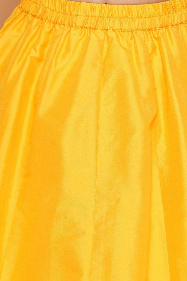Girl's Yellow Floral Printed Silk Lehenga