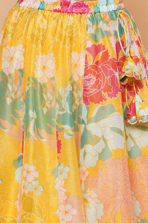 Girl's Yellow Floral Printed Silk Lehenga