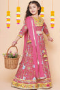 Girl's Pink Floral Printed Cotton Lehenga