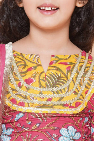 Girl's Pink Floral Printed Cotton Lehenga