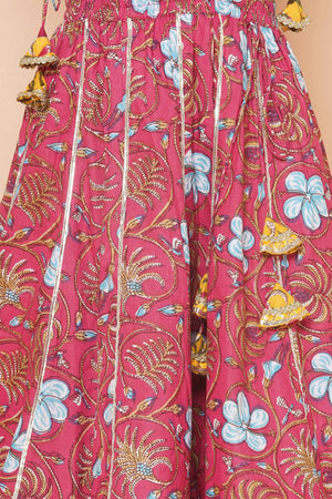 Girl's Pink Floral Printed Cotton Lehenga
