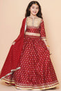 Girl's Maroon Jacquard Cotton Lehenga