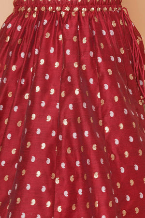 Girl's Maroon Jacquard Cotton Lehenga
