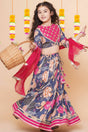 Girl's Grey Floral Printed Cotton Lehenga