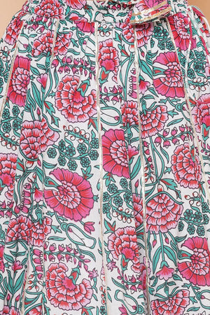 Girl's White Floral Printed Cotton Lehenga