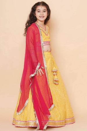 Girl's Yellow Woven Silk Lehenga