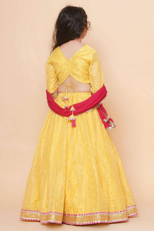Girl's Yellow Woven Silk Lehenga