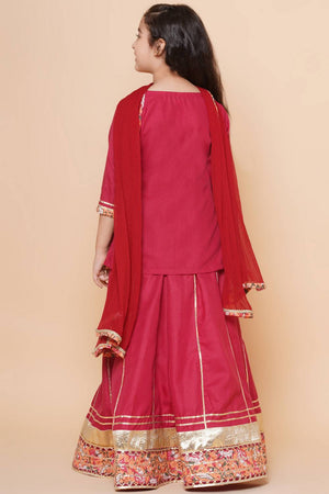 Girl's Maroon Lace Work Cotton Lehenga