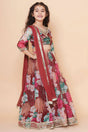 Girl's Maroon Floral Printed Silk Lehenga