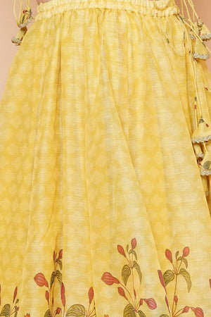 Girl's Yellow Floral Printed Silk Lehenga