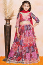 Girl's Violet Floral Printed Silk Lehenga