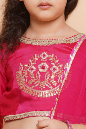 Girl's Pink Zig Zag Printed Silk Lehenga