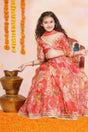 Girl's Yellow Floral Printed Silk Lehenga