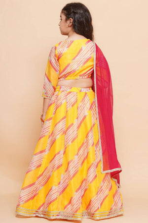 Girl's Pink Leheriya Printed Silk Lehenga