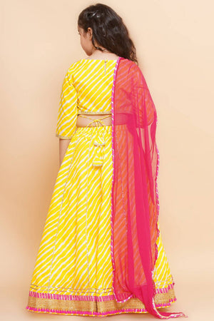 Girl's Yellow Floral Printed Cotton Lehenga