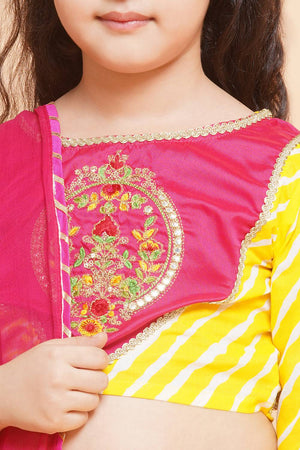 Girl's Yellow Floral Printed Cotton Lehenga