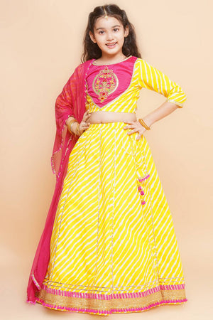 Girl's Yellow Floral Printed Cotton Lehenga