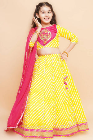 Girl's Yellow Floral Printed Cotton Lehenga