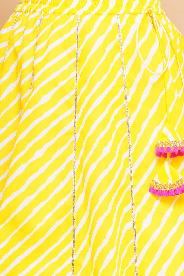 Girl's Yellow Floral Printed Cotton Lehenga