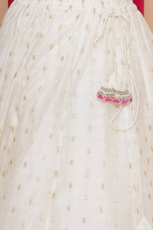 Girl's White Woven Silk Lehenga