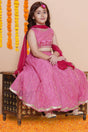 Girl's Pink Woven Silk Lehenga