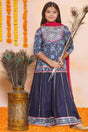 Girl's Navy Blue Lace Work Cotton Lehenga
