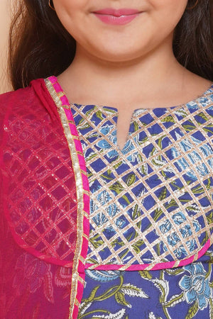 Girl's Navy Blue Lace Work Cotton Lehenga