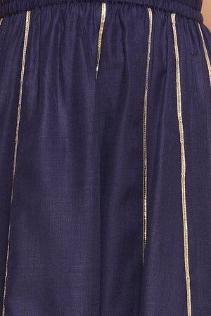Girl's Navy Blue Lace Work Cotton Lehenga