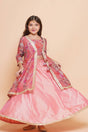 Girl's Peach Floral Printed Silk Lehenga