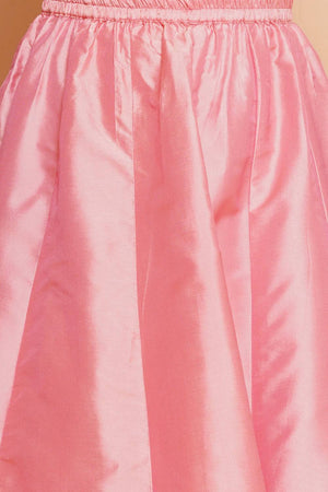 Girl's Peach Floral Printed Silk Lehenga