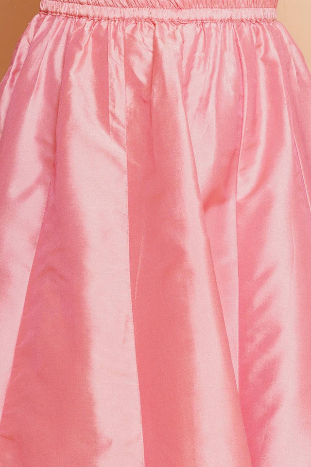 Girl's Peach Floral Printed Silk Lehenga