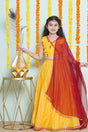 Girl's Yellow Floral Printed Silk Lehenga