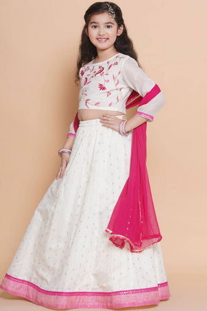 Girl's White Solid Silk Lehenga