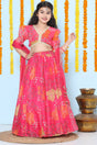 Girl's Pink Floral Printed Silk Lehenga