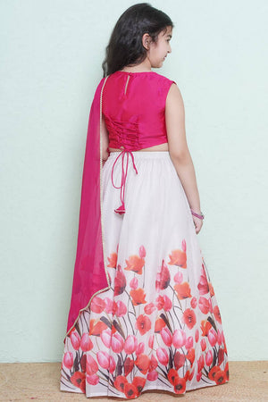 Girl's White Floral Printed Silk Lehenga (N2ZTLHC150)