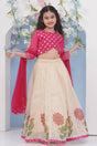 Girl's Pink Floral Printed Silk Lehenga