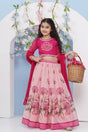 Girl's Magenta Floral Printed Silk Lehenga