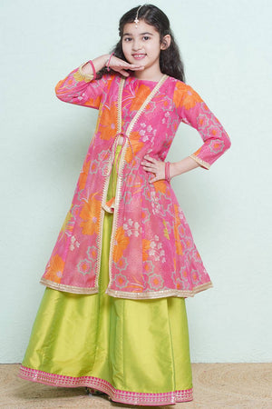 Girl's Green Solid Silk Lehenga