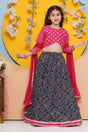 Girl's Navy Blue Bandhani Printed Silk Lehenga