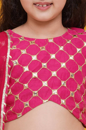 Girl's Navy Blue Bandhani Printed Silk Lehenga