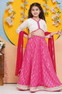 Girl's White Foil Printed Cotton Lehenga