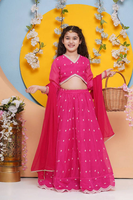 Girl's Pink Embroidered Silk Lehenga