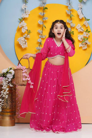 Girl's Pink Embroidered Silk Lehenga