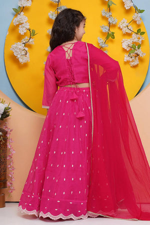 Girl's Pink Embroidered Silk Lehenga