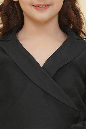 Girl's Black Digital Printed Silk Lehenga