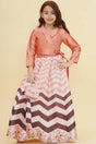 Girl's Peach Zig Zag Printed Silk Lehenga