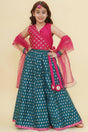 Girl's Turquoise Woven Silk Lehenga