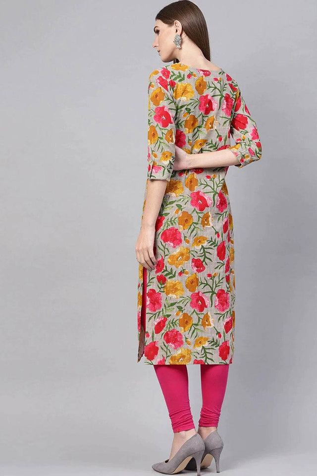 Grey Rayon Printed Straight Kurti